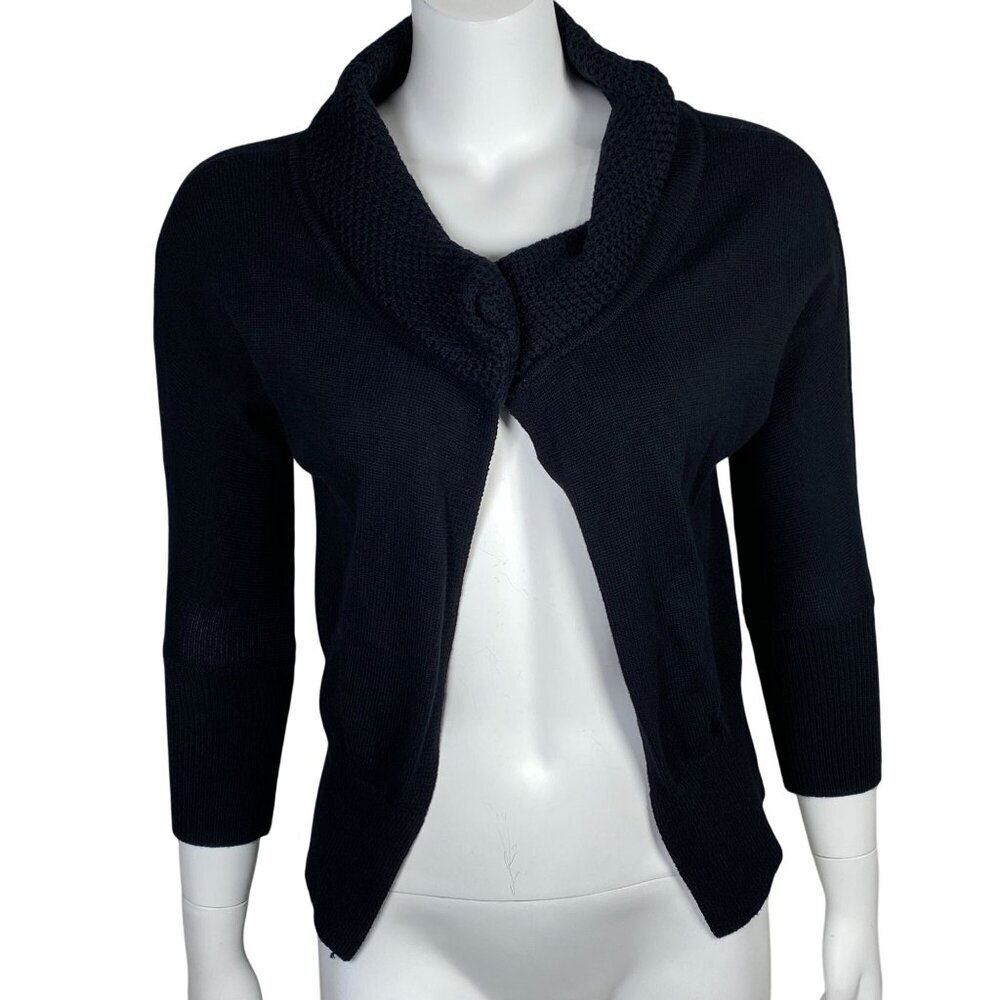 Banana Republic Cardigan Sweater Womens S Knit Black 3/4 Sleeves 1 Button